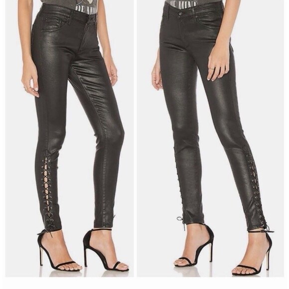 NWT AG Adriano Goldschmied Women's 27 Farrah Skinny Ankle Side Lace Black Pants - Picture 1 of 11